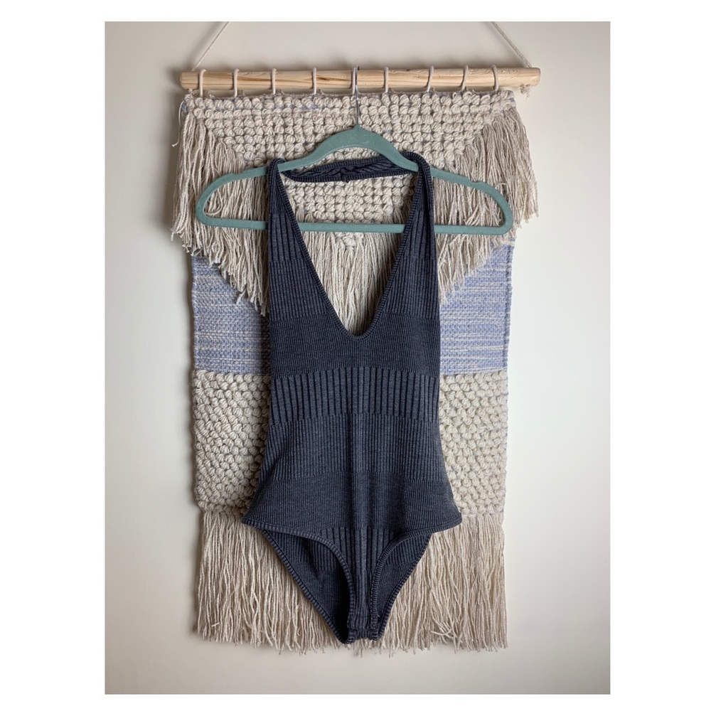 Ribbed Washed Grey Bodysuit Medium